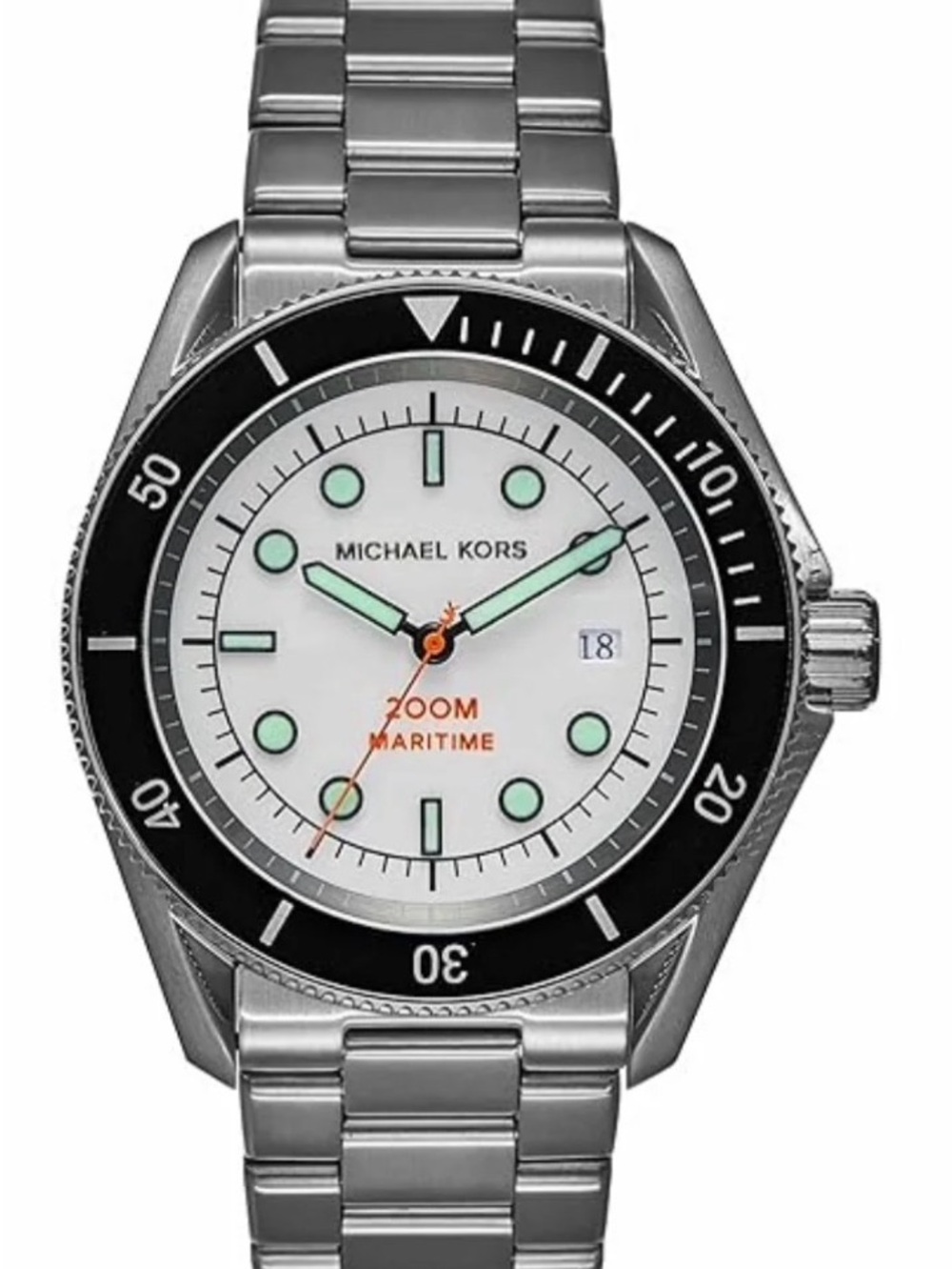 Michael Kors Silver Stainless Steel Watch with Black Bezel and White Dial men’s